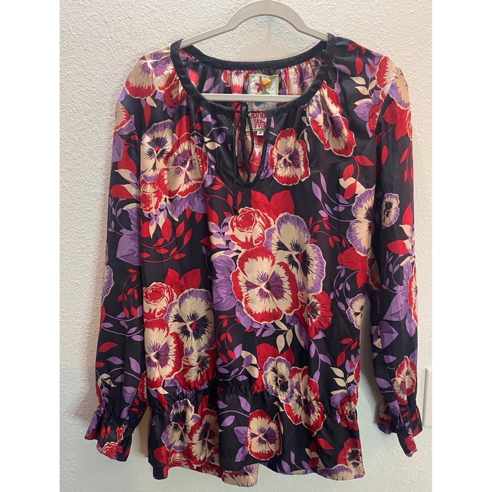Johnny Was Silk Floral Blouse Women's S Multicolor Peplum Boho Top